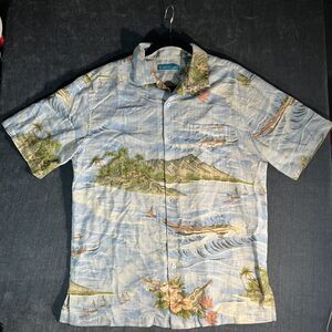 Tori Richard Hawaiian Shirt Mens M Silk Cotton Diamond Head Canoe Surf Aloha